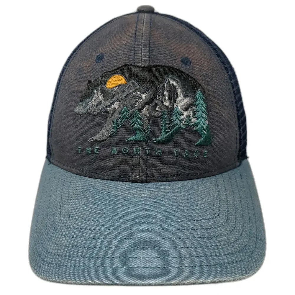 The North Face Trucker Hat Blue One Size Snapback Bear Mountain Mesh Embroidered